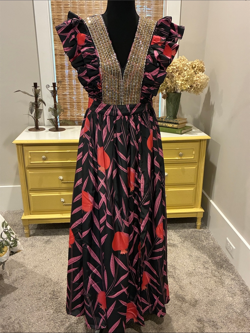 Sheridan French Stacey Dress in Black and Fuchsia Polished Pom NWT